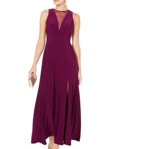 Nightway Women Dress -  Berry Purple Size 4 Illusion V-Neck Jersey Gown